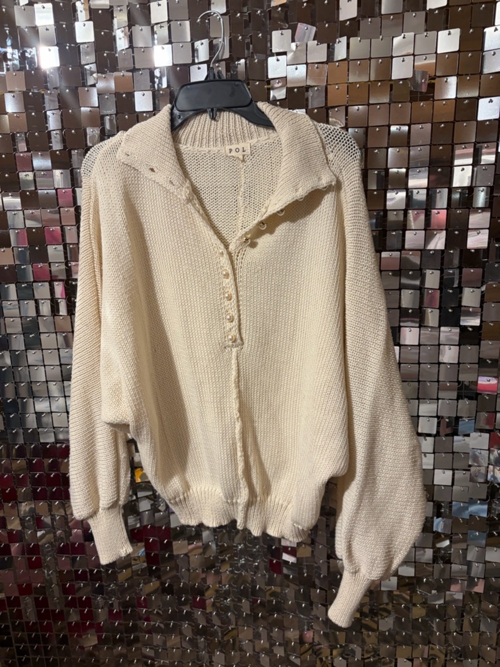 POL Cream Collared Knit Button-Up Cardigan